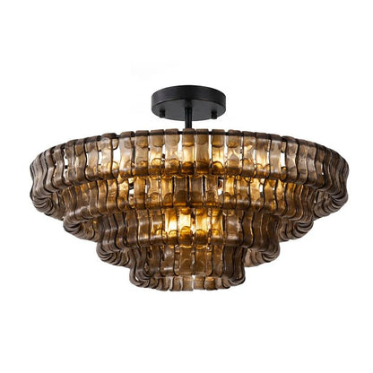Flush mount ceiling light featuring a hand-crafted glass design and sturdy metal frame, available in clear, smoke grey, green, or amber, perfect for modern 11