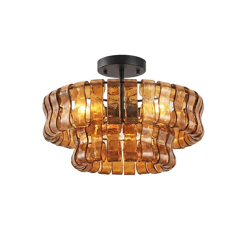 Flush mount ceiling light featuring a hand-crafted glass design and sturdy metal frame, available in clear, smoke grey, green, or amber, perfect for modern 26