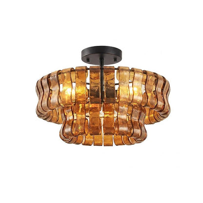 Flush mount ceiling light featuring a hand-crafted glass design and sturdy metal frame, available in clear, smoke grey, green, or amber, perfect for modern 26