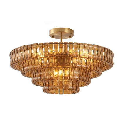Flush mount ceiling light featuring a hand-crafted glass design and sturdy metal frame, available in clear, smoke grey, green, or amber, perfect for modern 20