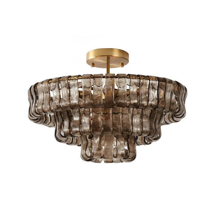 Flush mount ceiling light featuring a hand-crafted glass design and sturdy metal frame, available in clear, smoke grey, green, or amber, perfect for modern 10