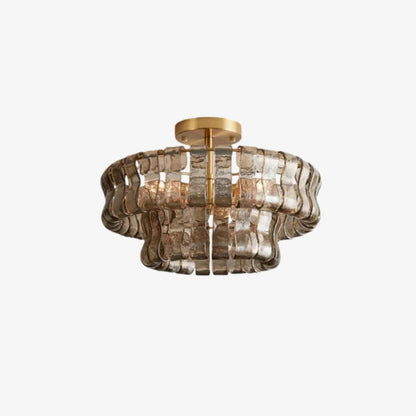 Flush mount ceiling light featuring a hand-crafted glass design and sturdy metal frame, available in clear, smoke grey, green, or amber, perfect for modern 1