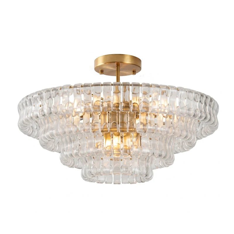 Flush mount ceiling light featuring a hand-crafted glass design and sturdy metal frame, available in clear, smoke grey, green, or amber, perfect for modern 31