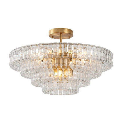 Flush mount ceiling light featuring a hand-crafted glass design and sturdy metal frame, available in clear, smoke grey, green, or amber, perfect for modern 31