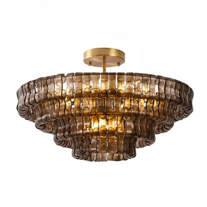 Flush mount ceiling light featuring a hand-crafted glass design and sturdy metal frame, available in clear, smoke grey, green, or amber, perfect for modern 24