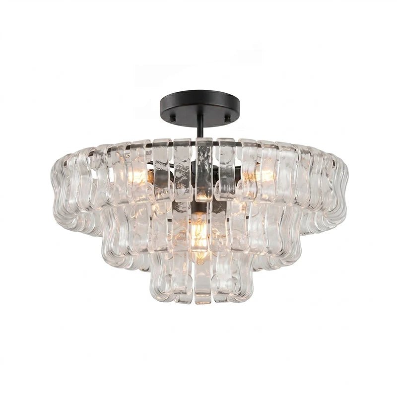 Flush mount ceiling light featuring a hand-crafted glass design and sturdy metal frame, available in clear, smoke grey, green, or amber, perfect for modern 9