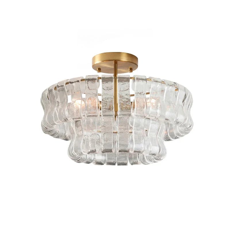 Flush mount ceiling light featuring a hand-crafted glass design and sturdy metal frame, available in clear, smoke grey, green, or amber, perfect for modern 12