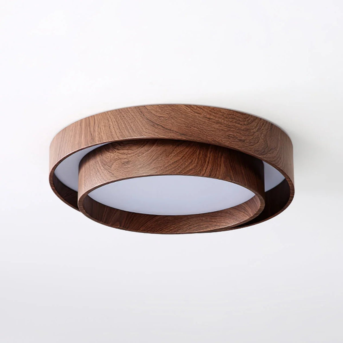 Modern flush mount ceiling light featuring an integrated LED and dimmable options, designed with a stylish walnut finish for contemporary home decor. 3