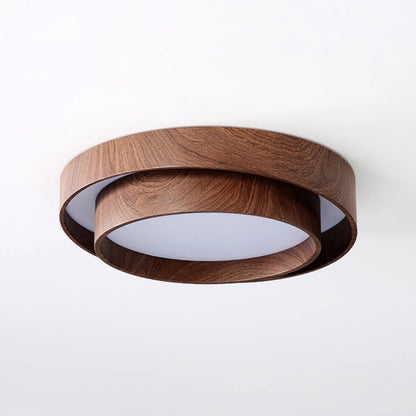 Modern flush mount ceiling light featuring an integrated LED and dimmable options, designed with a stylish walnut finish for contemporary home decor. 3