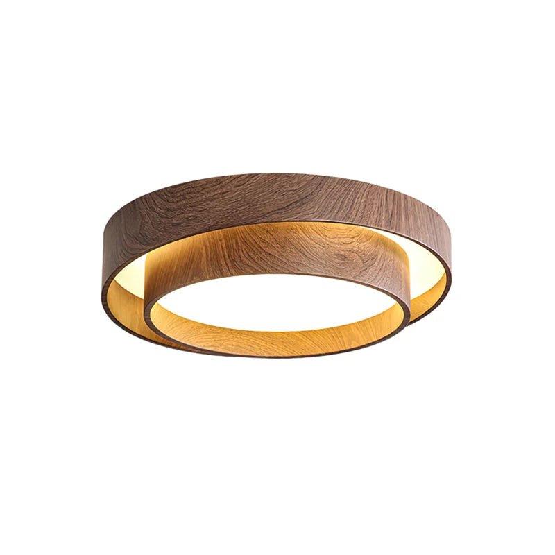 Modern flush mount ceiling light featuring an integrated LED and dimmable options, designed with a stylish walnut finish for contemporary home decor. 0