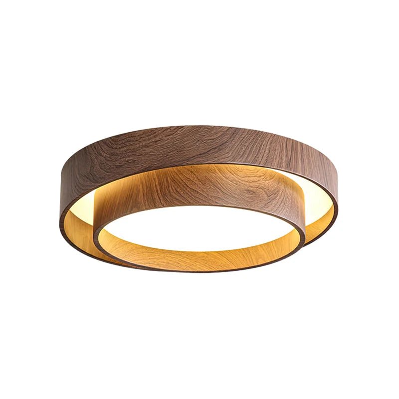 Modern flush mount ceiling light featuring an integrated LED and dimmable options, designed with a stylish walnut finish for contemporary home decor. 9