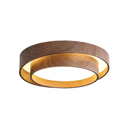 Modern flush mount ceiling light featuring an integrated LED and dimmable options, designed with a stylish walnut finish for contemporary home decor. 9