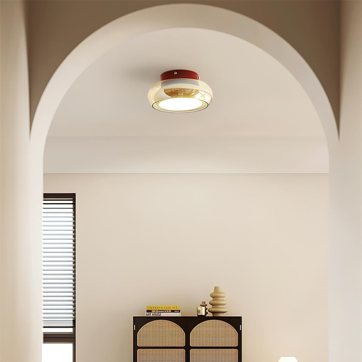 Flush mount ceiling light featuring a sleek modern metal design, integrated LED technology, and a round glass shade, perfect for enhancing the ambiance of bedrooms and living 2