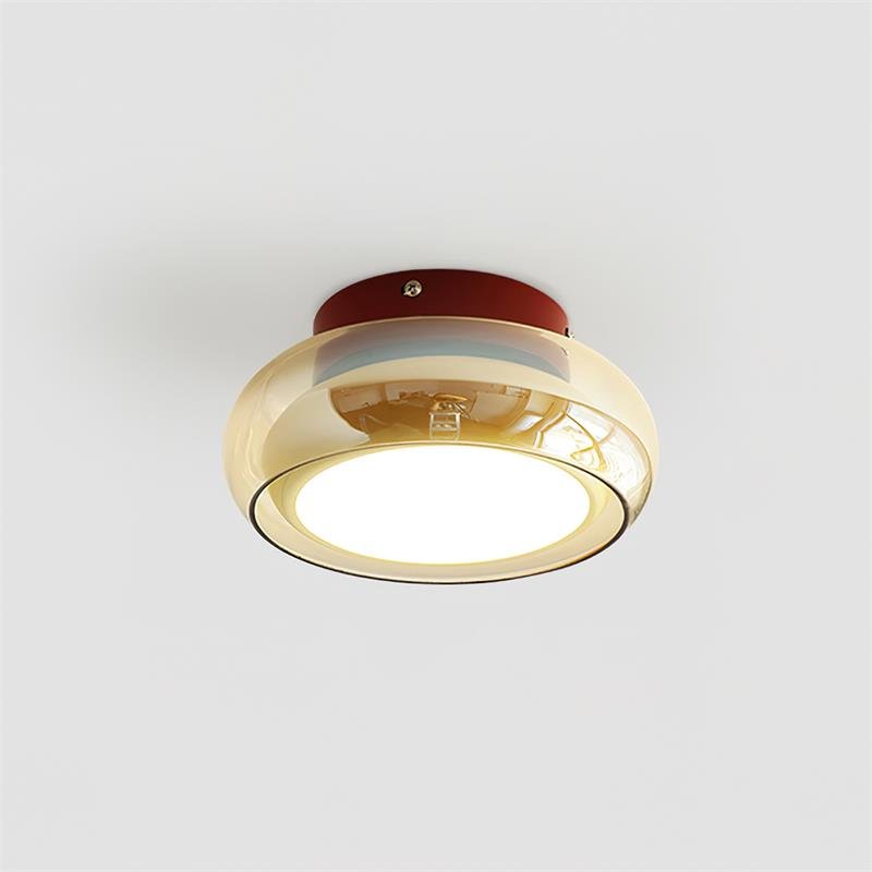 Flush mount ceiling light featuring a sleek modern metal design, integrated LED technology, and a round glass shade, perfect for enhancing the ambiance of bedrooms and living 0
