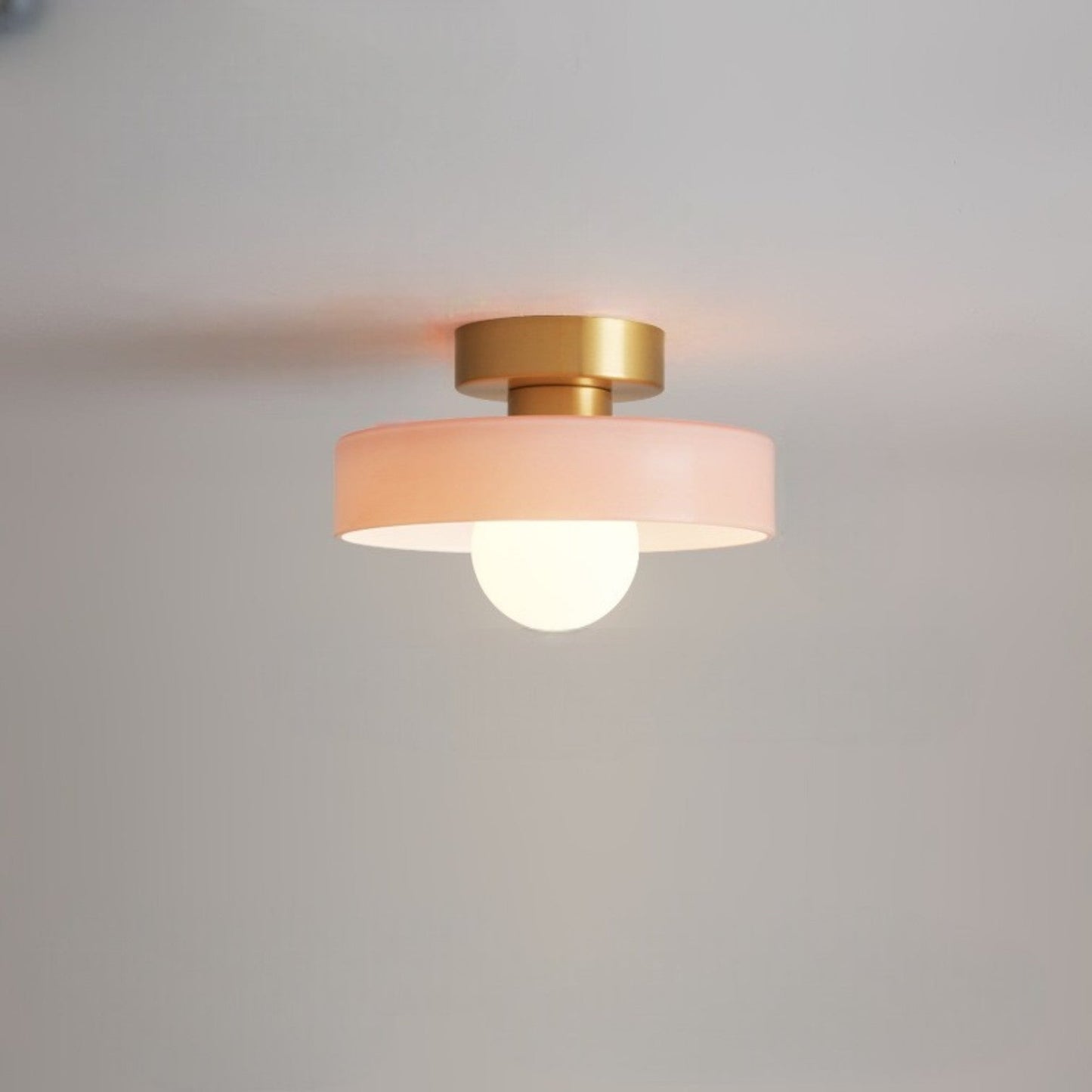 Modern brass and glass flush mount ceiling light designed for dining rooms or halls, featuring LED compatibility for energy-efficient illumination. 12