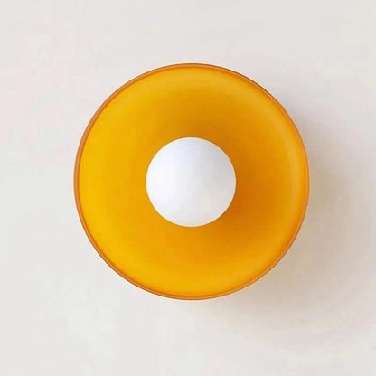 Flush mount ceiling light featuring a sleek Scandinavian glass design, emitting soft, warm lighting, perfect for enhancing modern interior spaces. 8