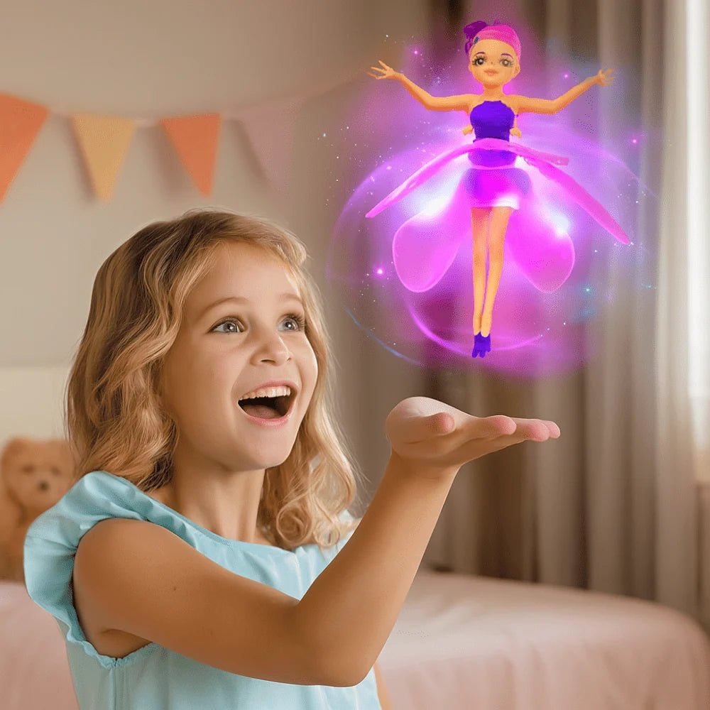 Flying Fairy Toy featuring hand sensor control and vibrant LED lights, designed for interactive play; USB rechargeable for convenience. 0