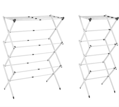 Foldable clothes drying rack featuring multi-pole support, made of durable iron and PP plastic, suitable for indoor and outdoor use. 4