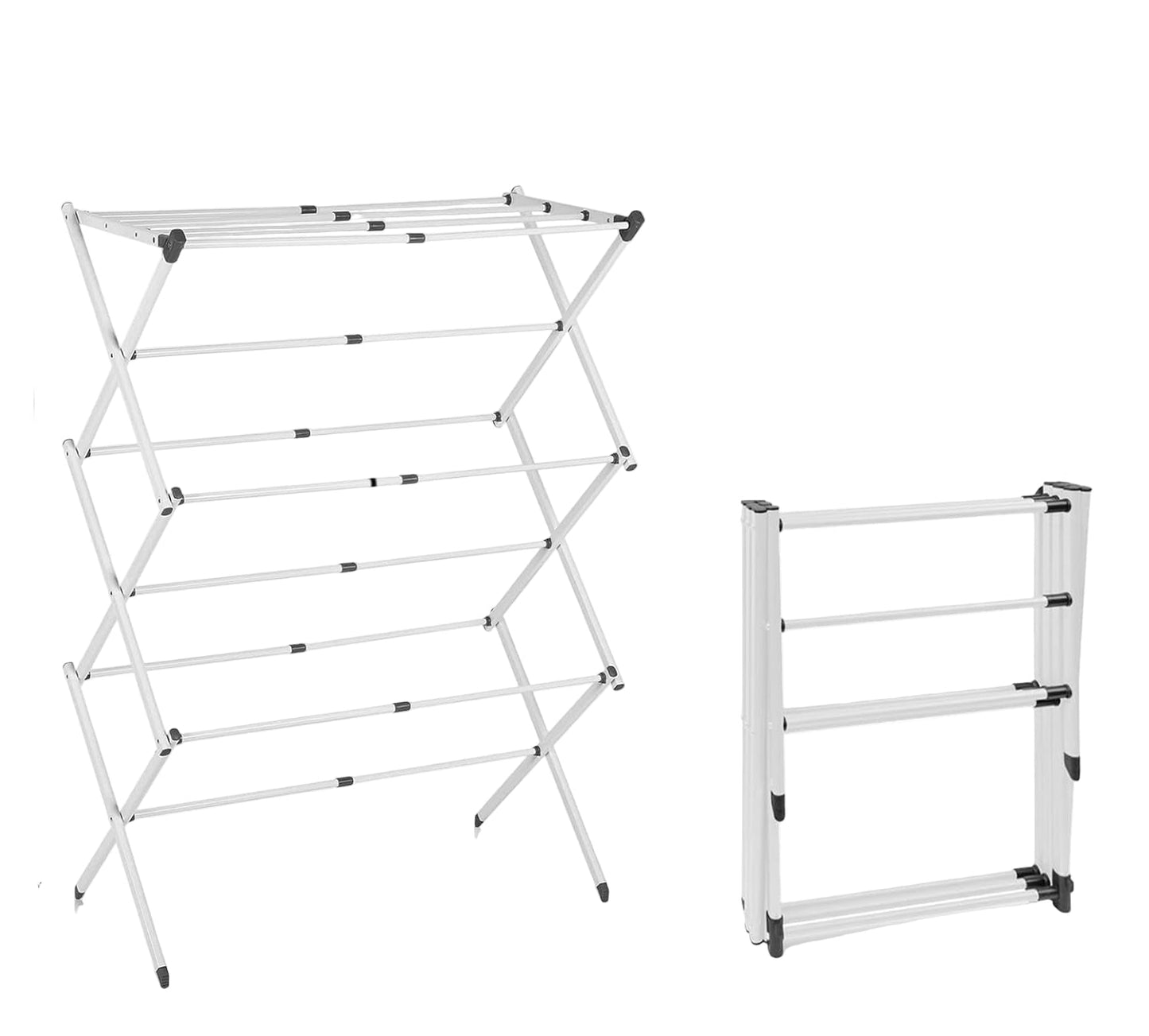 Foldable clothes drying rack featuring multi-pole support, made of durable iron and PP plastic, suitable for indoor and outdoor use. 2
