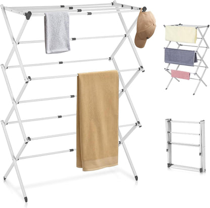 Foldable clothes drying rack featuring multi-pole support, made of durable iron and PP plastic, suitable for indoor and outdoor use. 0