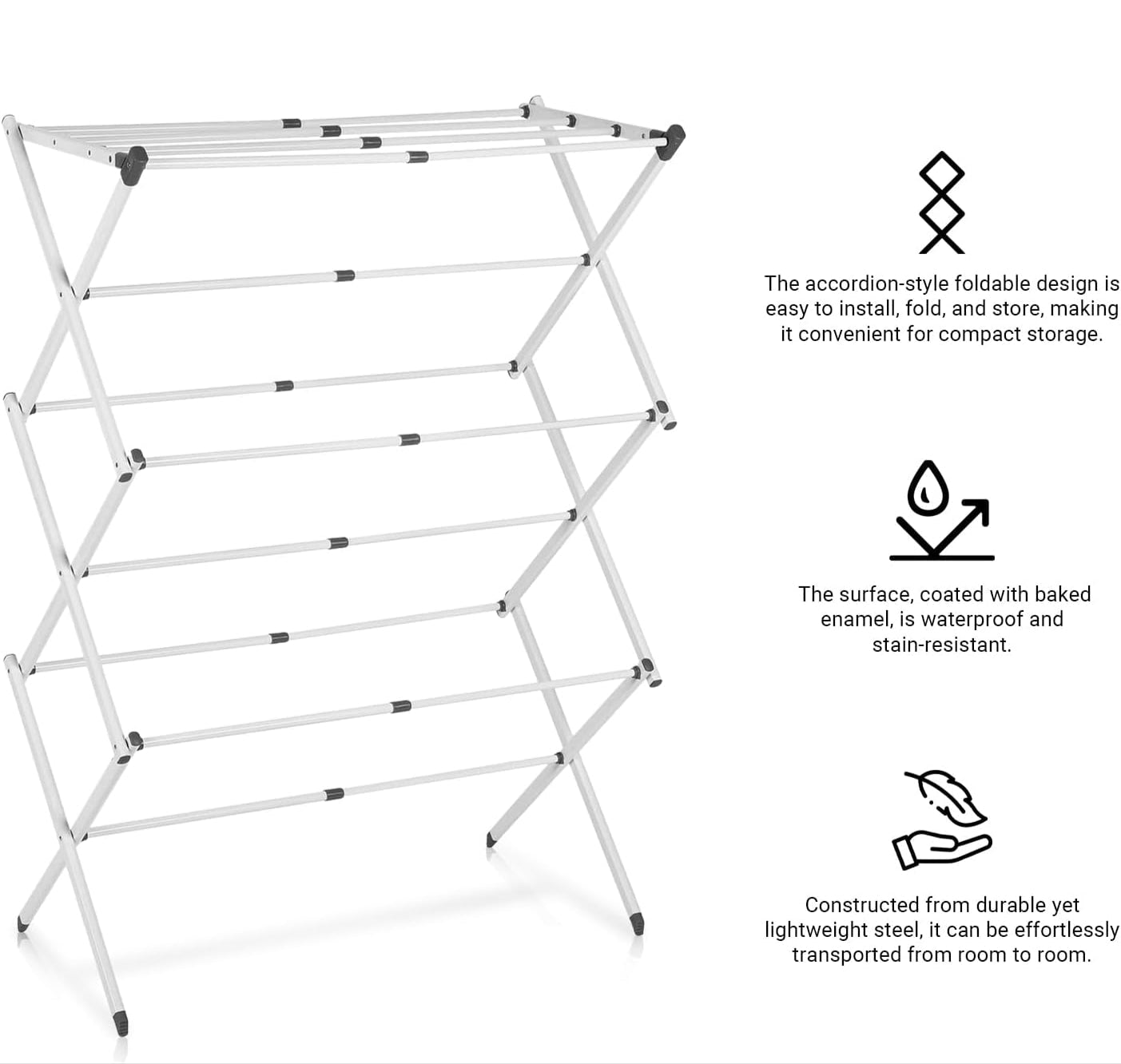 Foldable clothes drying rack featuring multi-pole support, made of durable iron and PP plastic, suitable for indoor and outdoor use. 3