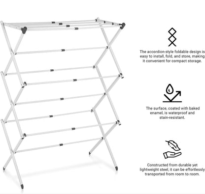 Foldable clothes drying rack featuring multi-pole support, made of durable iron and PP plastic, suitable for indoor and outdoor use. 3