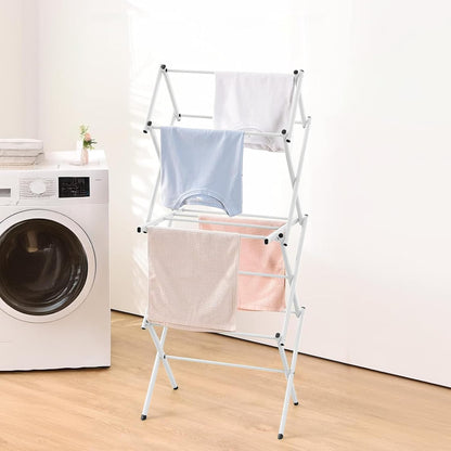 Foldable clothes drying rack featuring multi-pole support, made of durable iron and PP plastic, suitable for indoor and outdoor use. 1