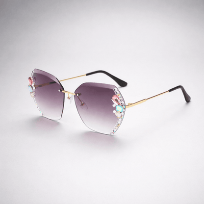 Frameless rhinestone sunglasses with UV protection, stylish women's fashion eyewear featuring a chic design and sparkling embellishments, perfect for sunny days. 1