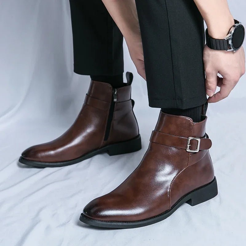 Genuine leather Chelsea boots featuring elastic gores and durable rubber outsoles, perfect for stylish comfort and versatility. 1