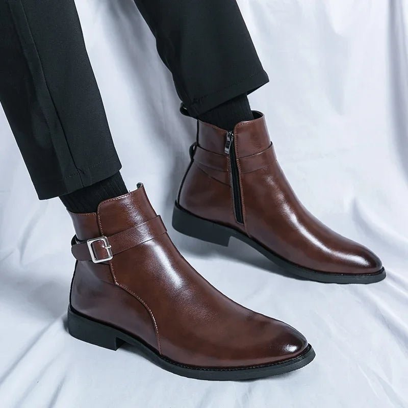 Genuine leather Chelsea boots featuring elastic gores and durable rubber outsoles, perfect for stylish comfort and versatility. 9