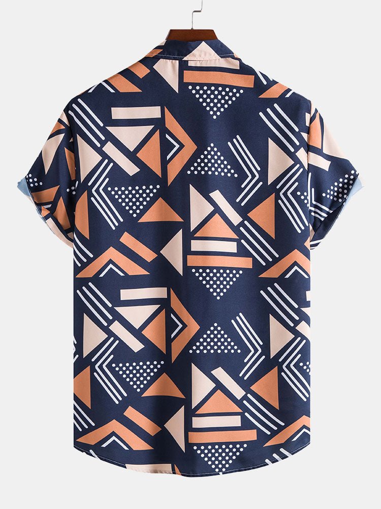 Geometric Print Shirt and Swim Shorts Set – Unique Pattern Design, 100% Polyester 4