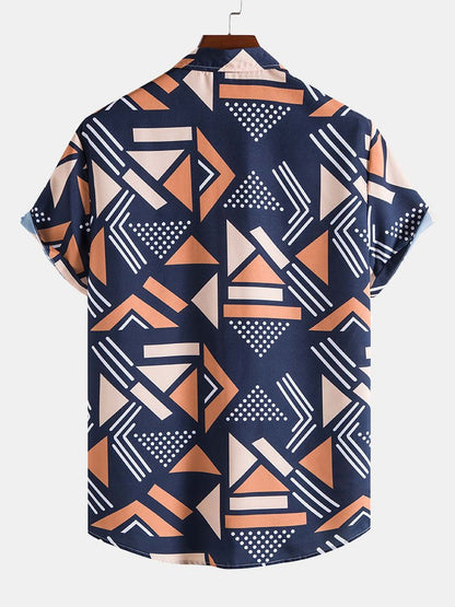 Geometric Print Shirt and Swim Shorts Set – Unique Pattern Design, 100% Polyester 4