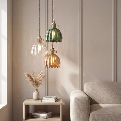 Glass pendant lamp featuring a minimalist Japanese design, adjustable height, perfect for modern kitchen lighting. 1