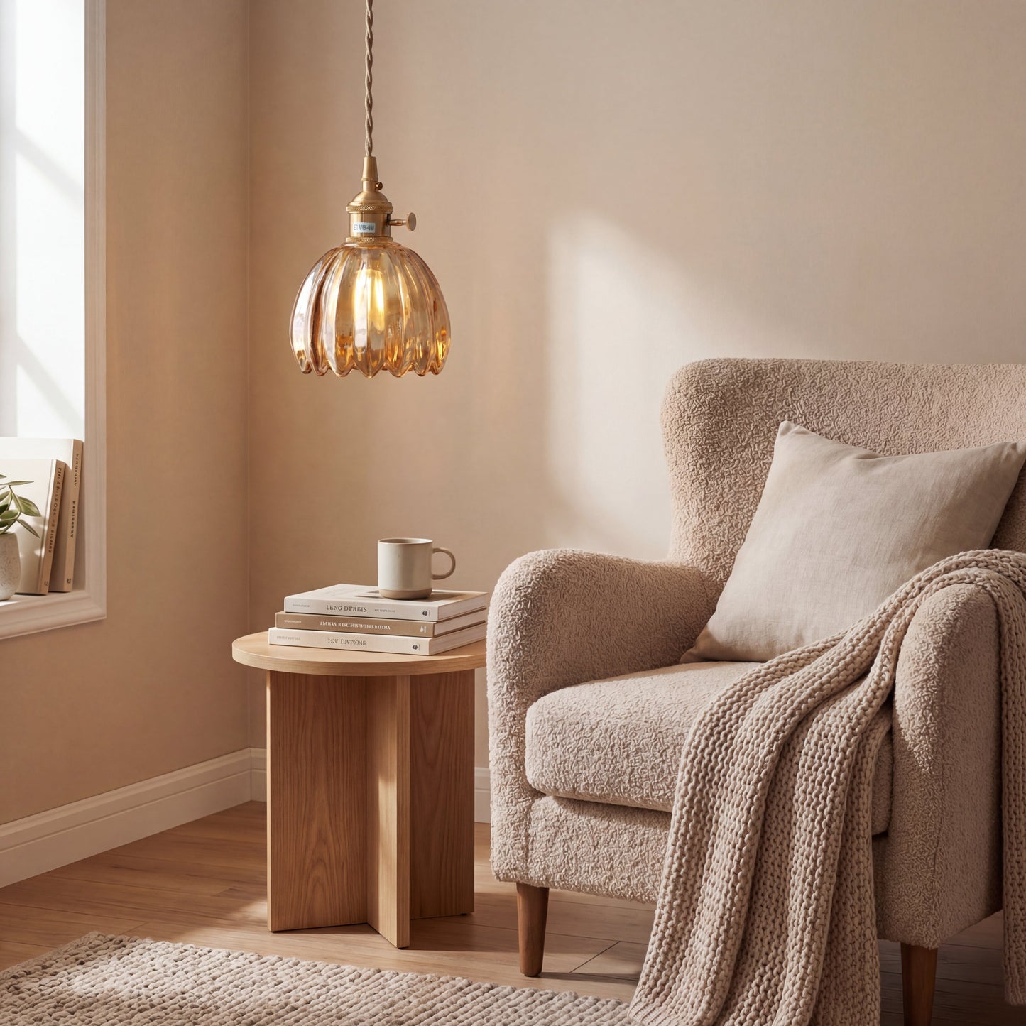 Glass pendant lamp featuring a minimalist Japanese design, adjustable height, perfect for modern kitchen lighting. 2