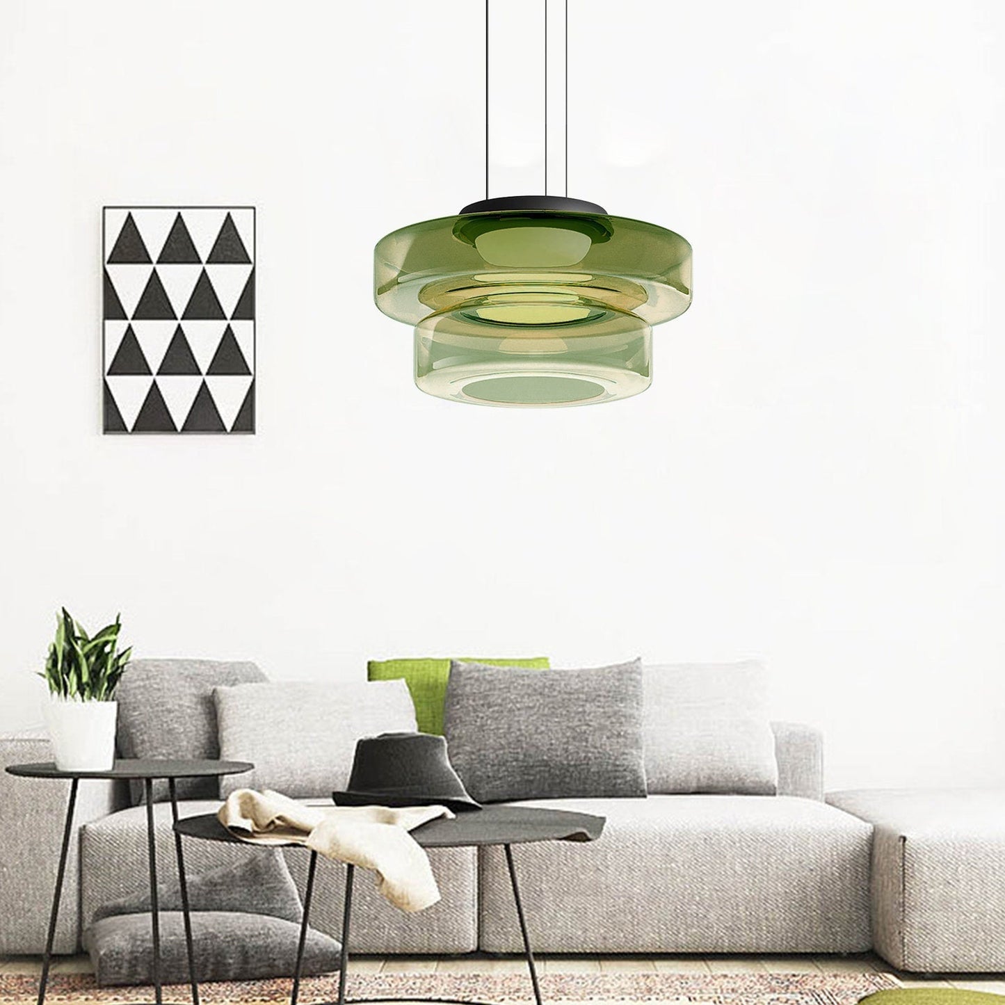 Elegant glass pendant lamp featuring a Bauhaus design, perfect for kitchen lighting, available in smoke grey, green, or orange. 7