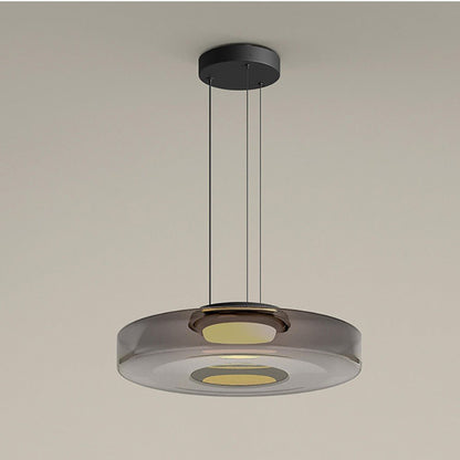Elegant glass pendant lamp featuring a Bauhaus design, perfect for kitchen lighting, available in smoke grey, green, or orange. 15