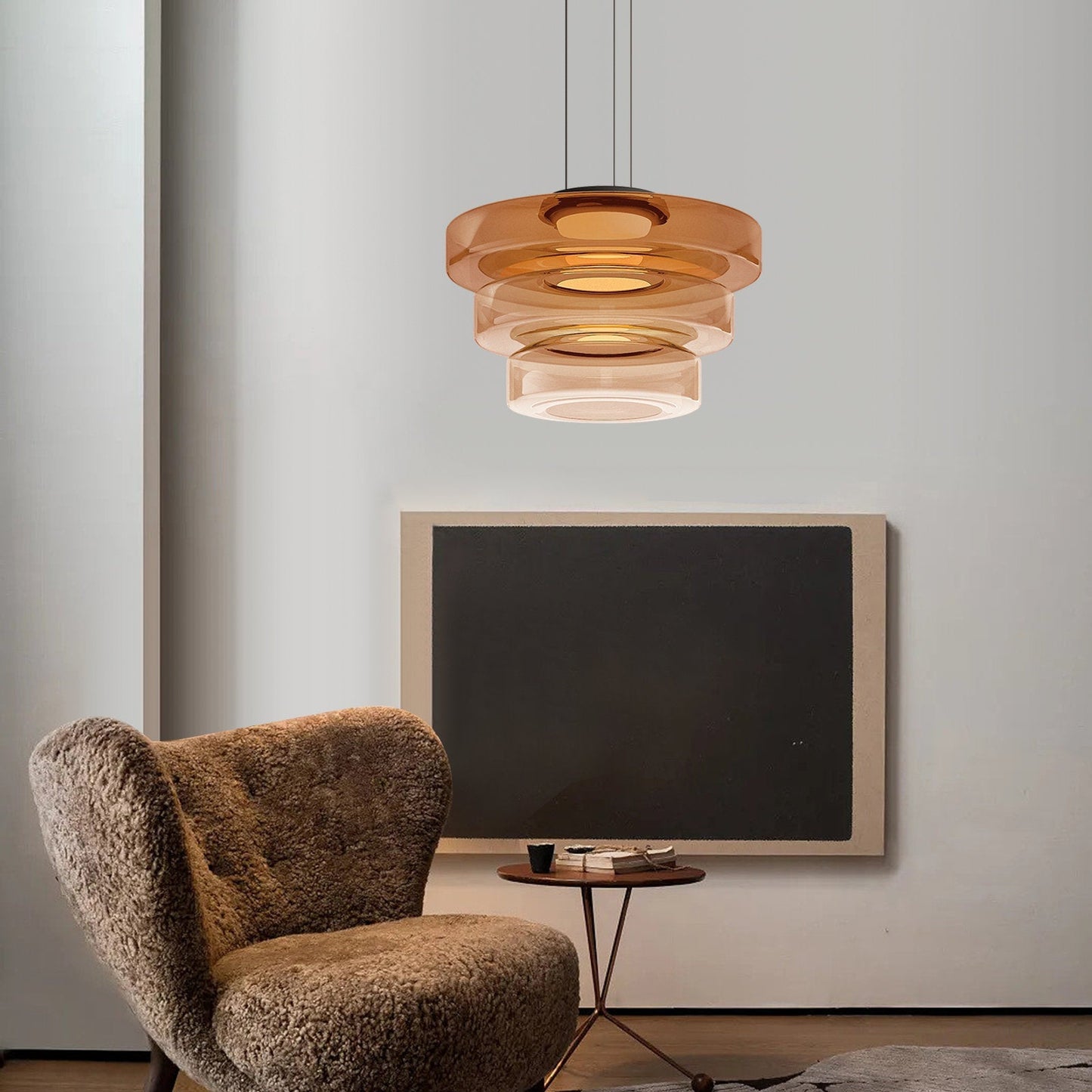 Elegant glass pendant lamp featuring a Bauhaus design, perfect for kitchen lighting, available in smoke grey, green, or orange. 2