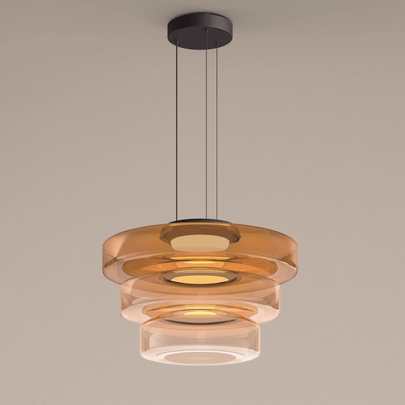 Elegant glass pendant lamp featuring a Bauhaus design, perfect for kitchen lighting, available in smoke grey, green, or orange. 1