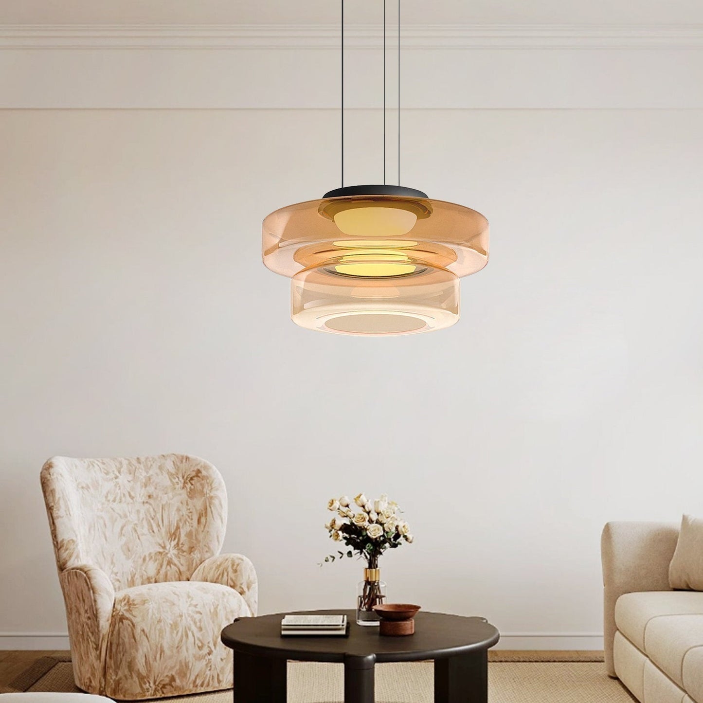 Elegant glass pendant lamp featuring a Bauhaus design, perfect for kitchen lighting, available in smoke grey, green, or orange. 5
