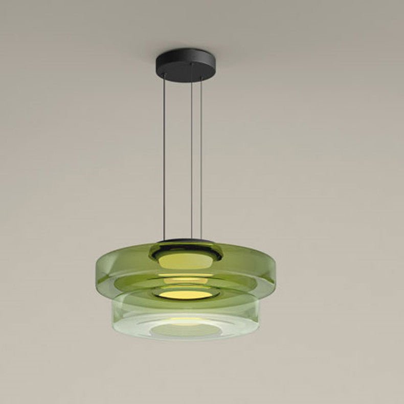 Elegant glass pendant lamp featuring a Bauhaus design, perfect for kitchen lighting, available in smoke grey, green, or orange. 10