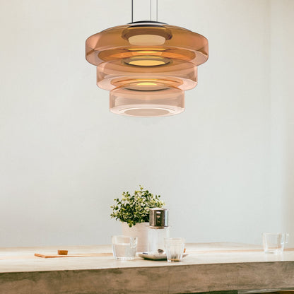 Elegant glass pendant lamp featuring a Bauhaus design, perfect for kitchen lighting, available in smoke grey, green, or orange. 3