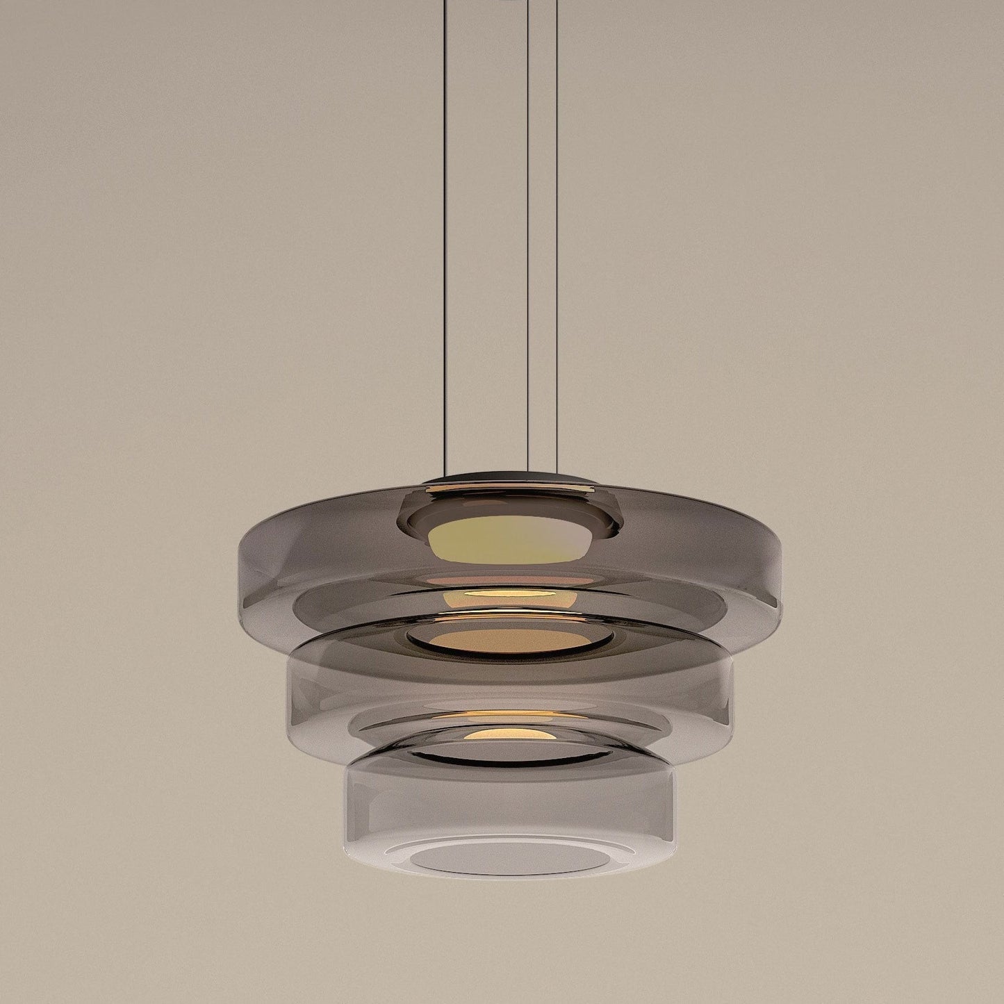 Elegant glass pendant lamp featuring a Bauhaus design, perfect for kitchen lighting, available in smoke grey, green, or orange. 9