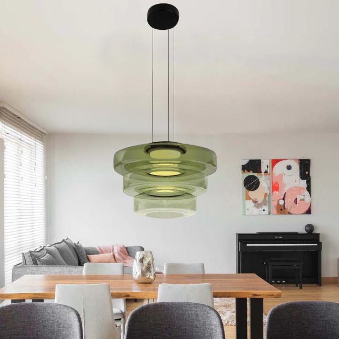 Elegant glass pendant lamp featuring a Bauhaus design, perfect for kitchen lighting, available in smoke grey, green, or orange. 8