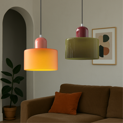 Glass pendant lamp featuring a modern geometric design, equipped with energy-efficient LED lighting, perfect for enhancing kitchen or dining area decor. 4