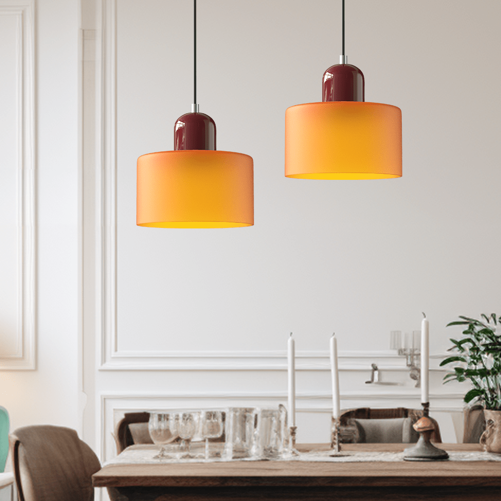 Glass pendant lamp featuring a modern geometric design, equipped with energy-efficient LED lighting, perfect for enhancing kitchen or dining area decor. 2