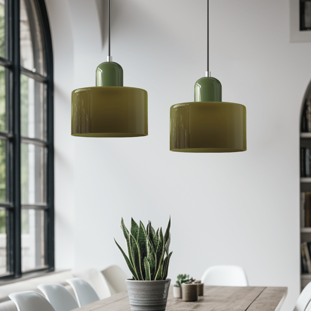Glass pendant lamp featuring a modern geometric design, equipped with energy-efficient LED lighting, perfect for enhancing kitchen or dining area decor. 3