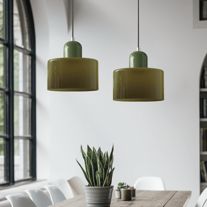 Glass pendant lamp featuring a modern geometric design, equipped with energy-efficient LED lighting, perfect for enhancing kitchen or dining area decor. 3