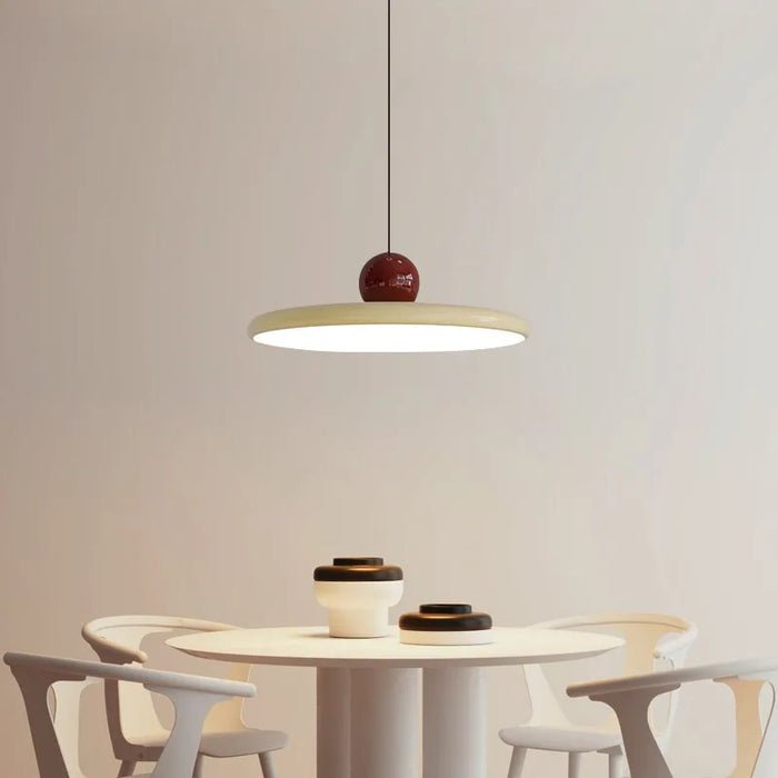 Glass pendant lamp featuring a modern Scandinavian design with a cream finish, providing soft ambient lighting, 30cm diameter. 2