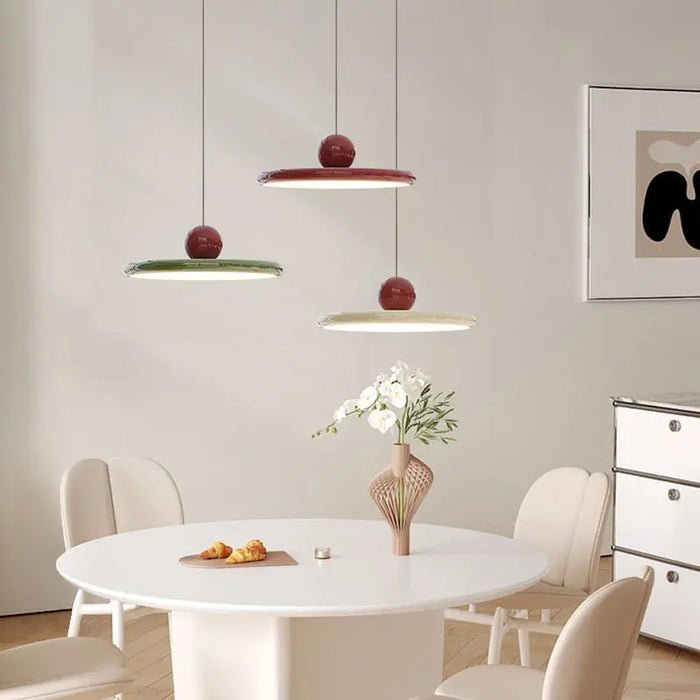 Glass pendant lamp featuring a modern Scandinavian design with a cream finish, providing soft ambient lighting, 30cm diameter. 3