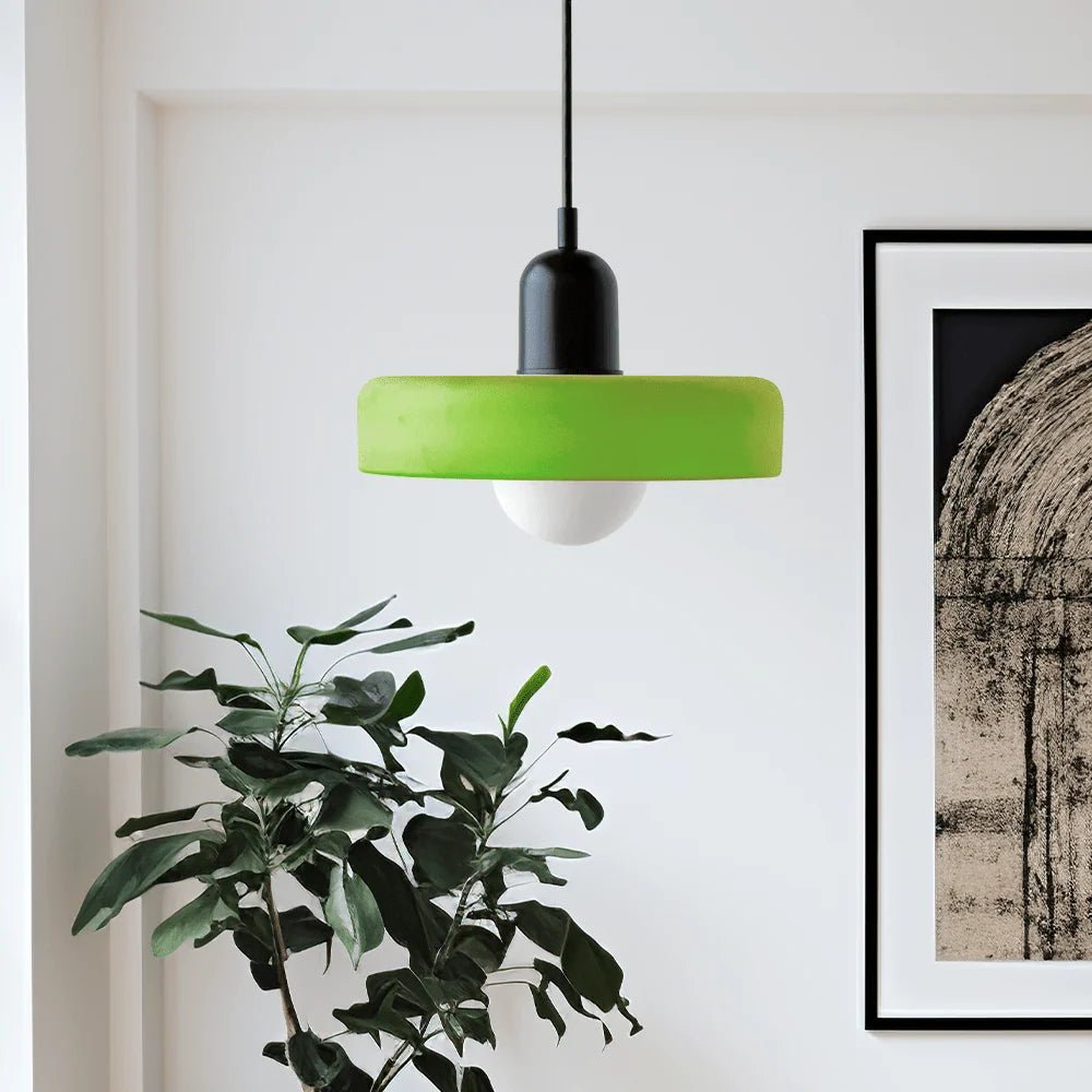 Glass pendant light with adjustable drop for kitchen island, featuring a modern retro design available in multiple colors, perfect for enhancing your culinary space. 24